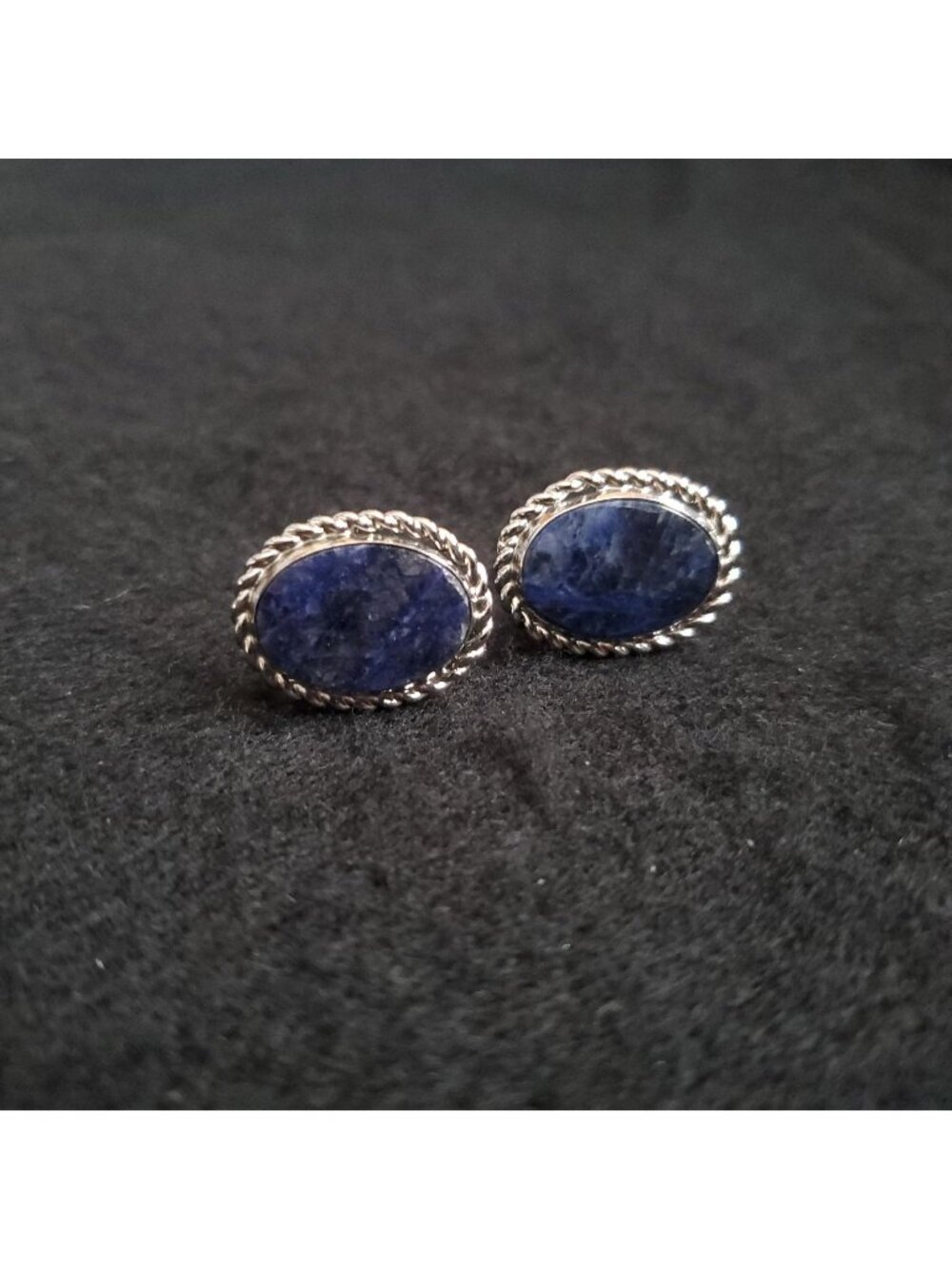 Vintage Sterling Silver Cufflinks Blue Stone Simmons 7/8"